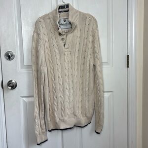 VTG EDDIE BAUER men’s cream heavy cable knit sweatert Henley size XL 100% cotton